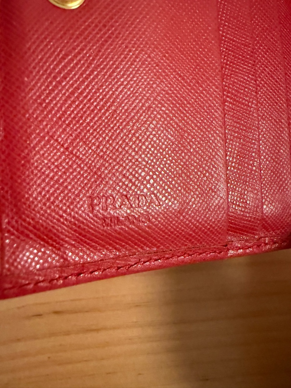 Prada Red Saffiano Leather Compact Wallet Card Holder with Gold Logo with Box - Picture 9 of 16